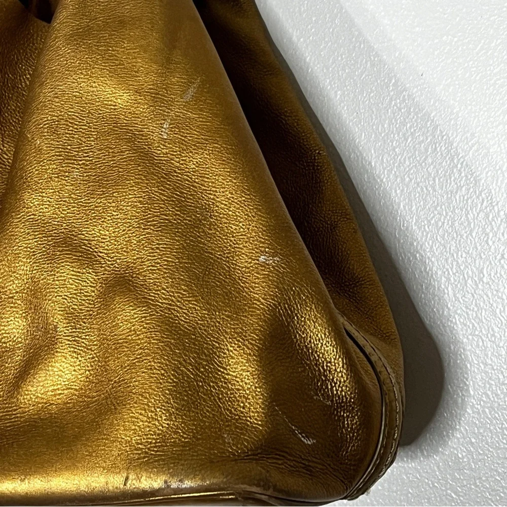 Michael Kor Gold Leather Handbag with Keychain Magnetic Closures